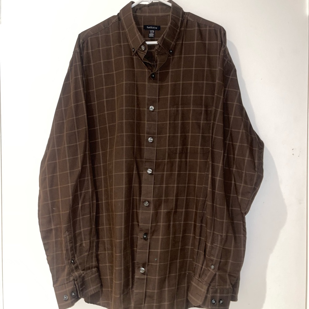 Van Heusen Brown Checkered Casual Button Down Shirt
